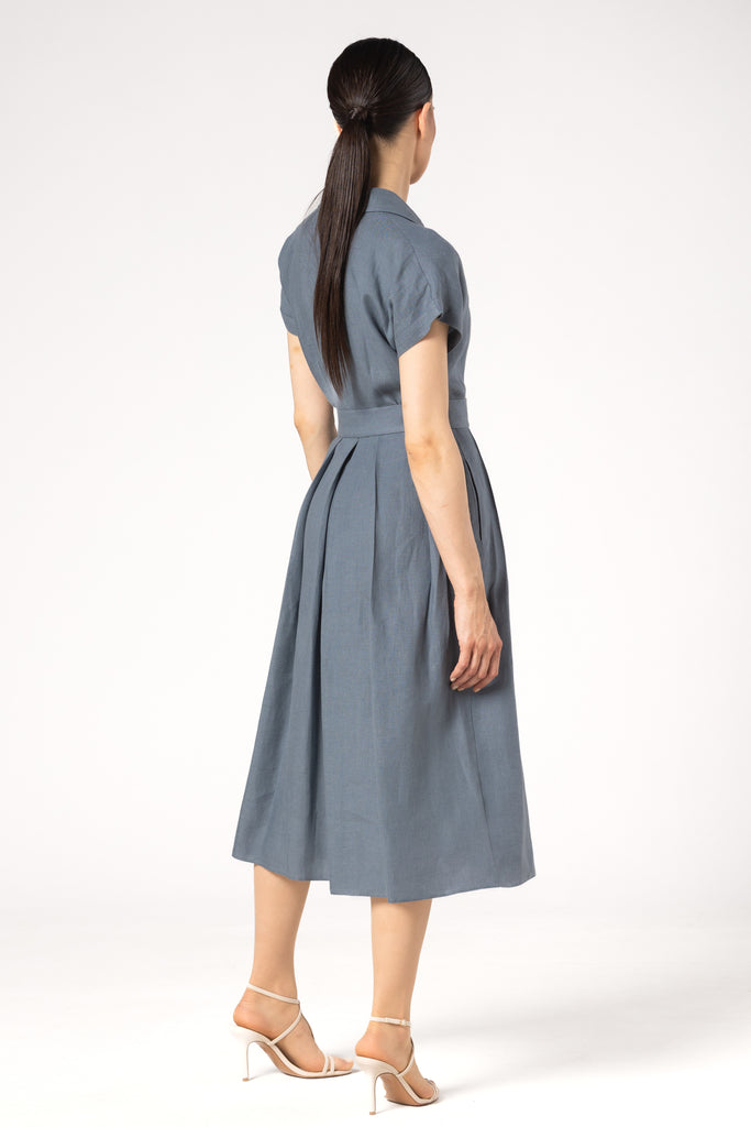 Rochie midi cu umar cazut - ALBASTRU PETROL