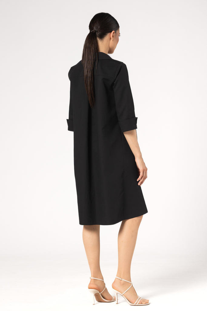 Rochie evazata tip camasa - NEGRU