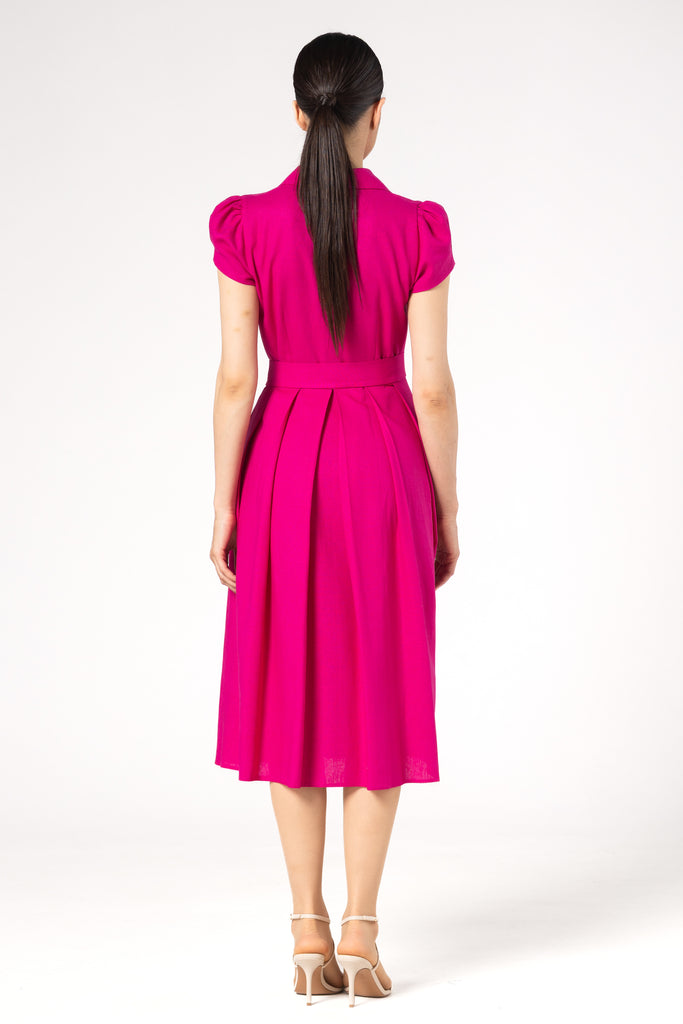Rochie tip camasa din in - FUCSIA