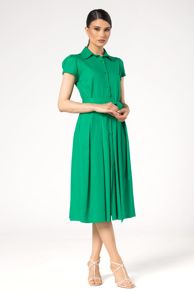 Rochie tip camasa din in - VERDE