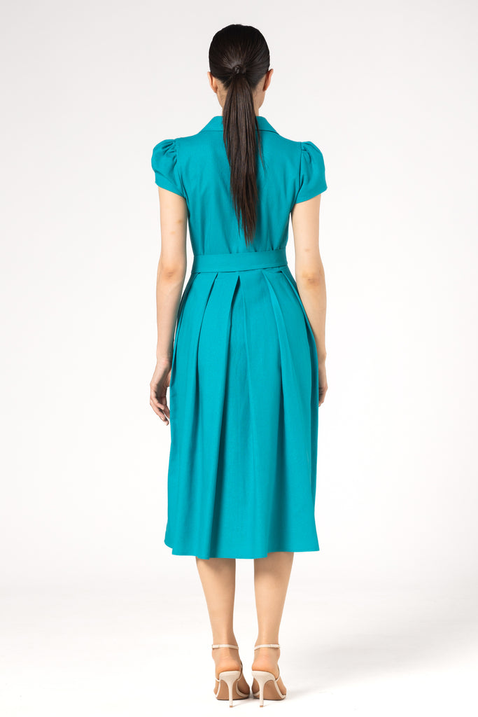 Rochie tip camasa din in - TURQOISE