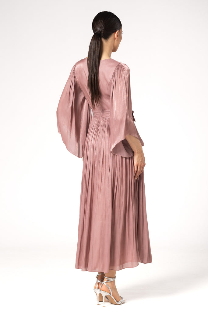 Rochie de seara midi cu floare in talie si slit