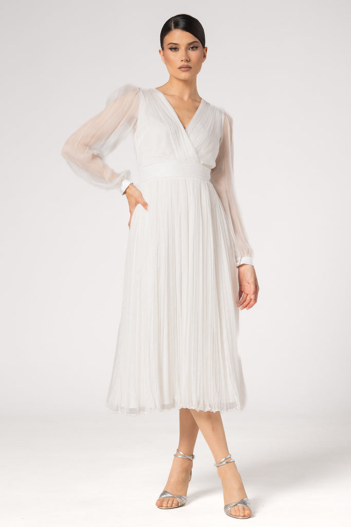 Rochie de seara din matase naturala - alb