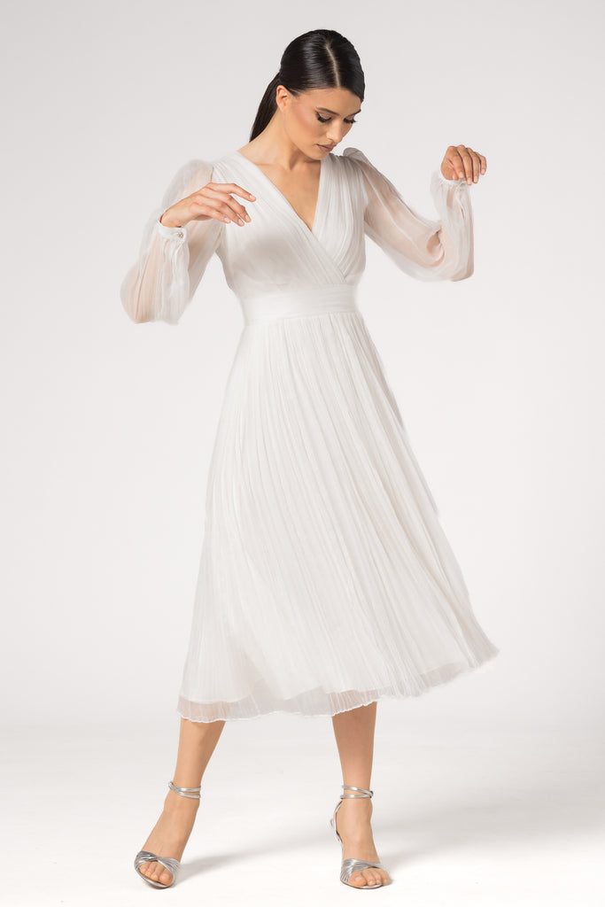 Rochie de seara din matase naturala - alb