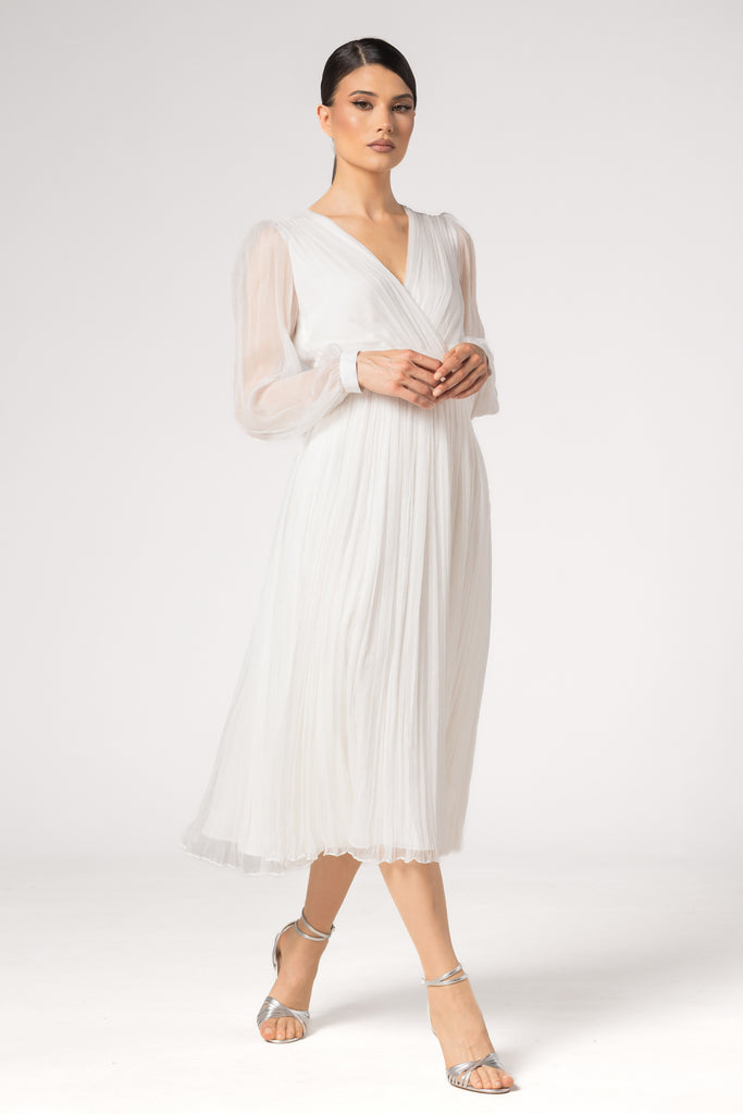 Rochie de seara din matase naturala - alb