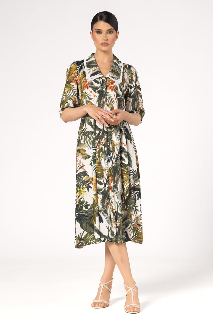 Rochie midi cu guler rotund