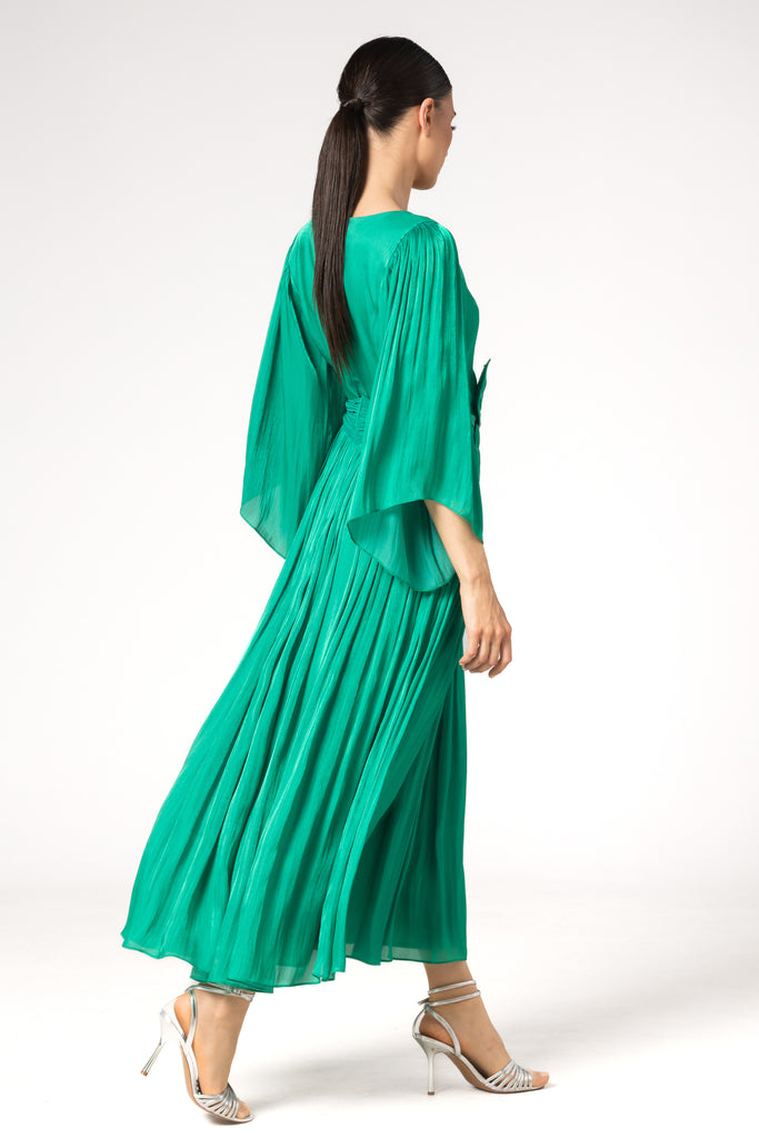 Rochie de seara midi cu floare in talie si slit