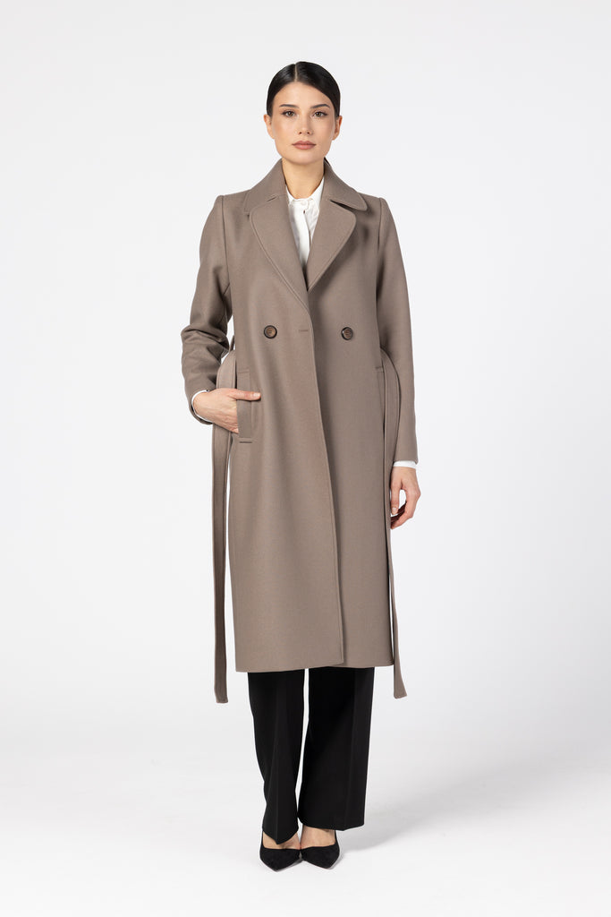 Palton midi cambrat din lana - taupe