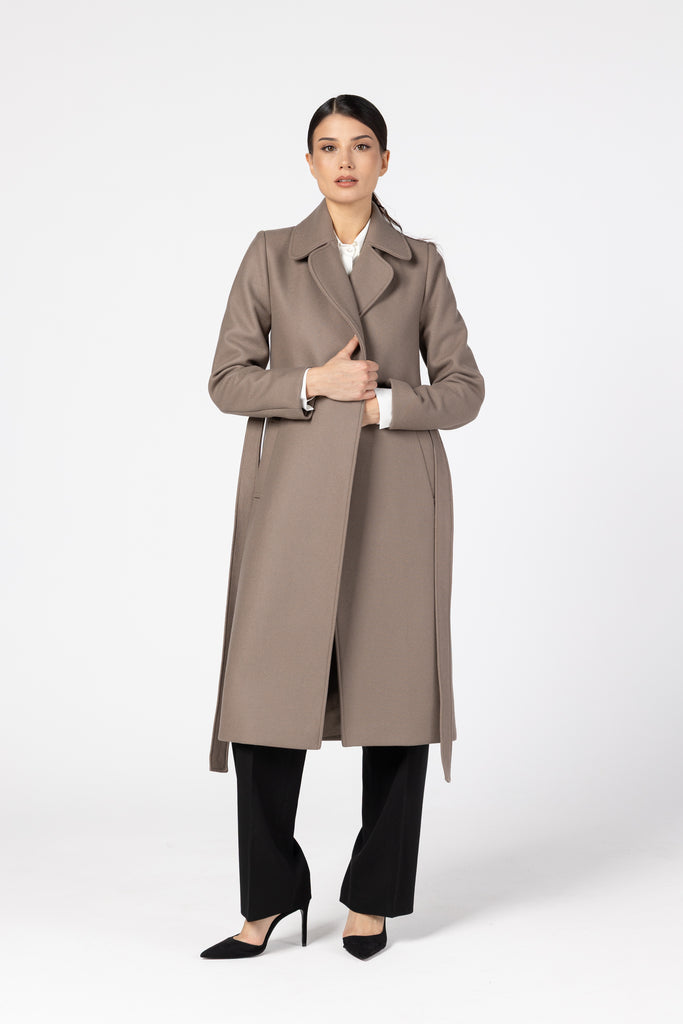 Palton midi cambrat din lana - taupe