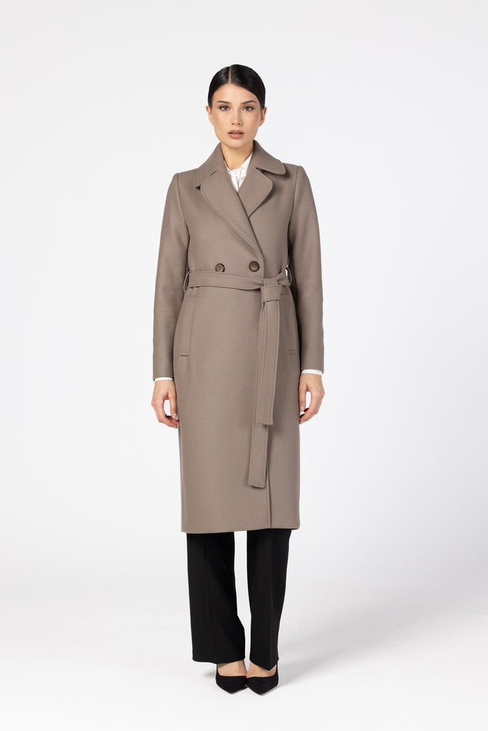 Palton midi cambrat din lana - taupe