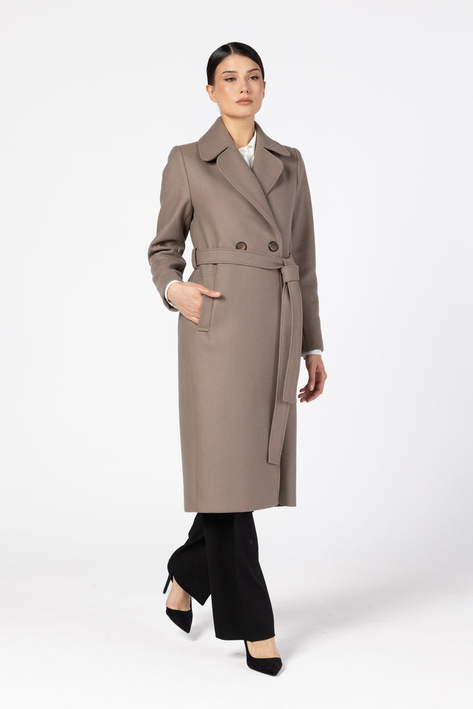Palton midi cambrat din lana - taupe