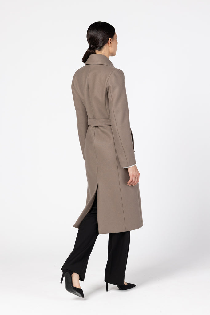Palton midi cambrat din lana - taupe