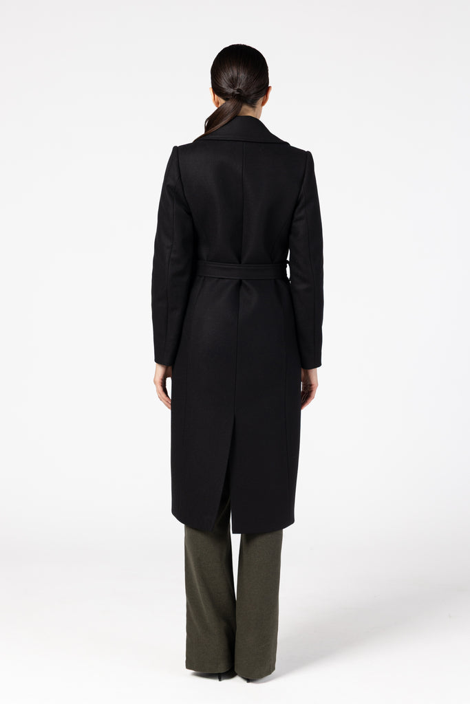 Palton midi cambrat din lana si casmir - negru