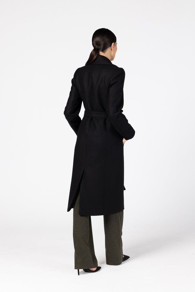 Palton midi cambrat din lana si casmir - negru