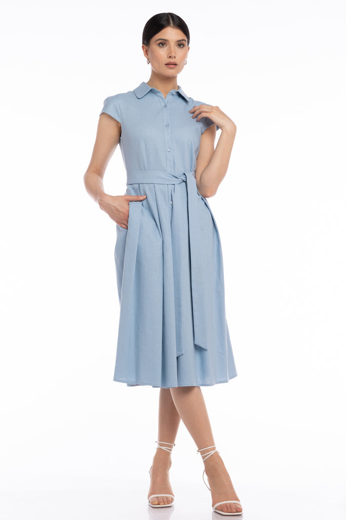 Rochie de in tip camasa cu cordon - bleu