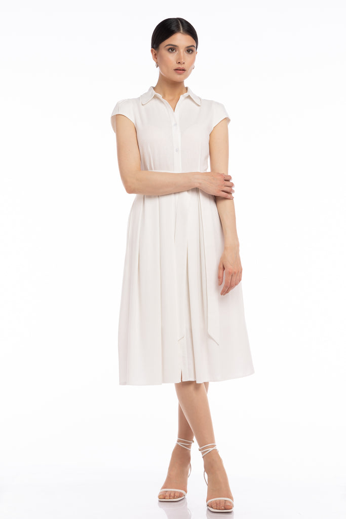 Rochie de in tip camasa cu cordon - ivoire