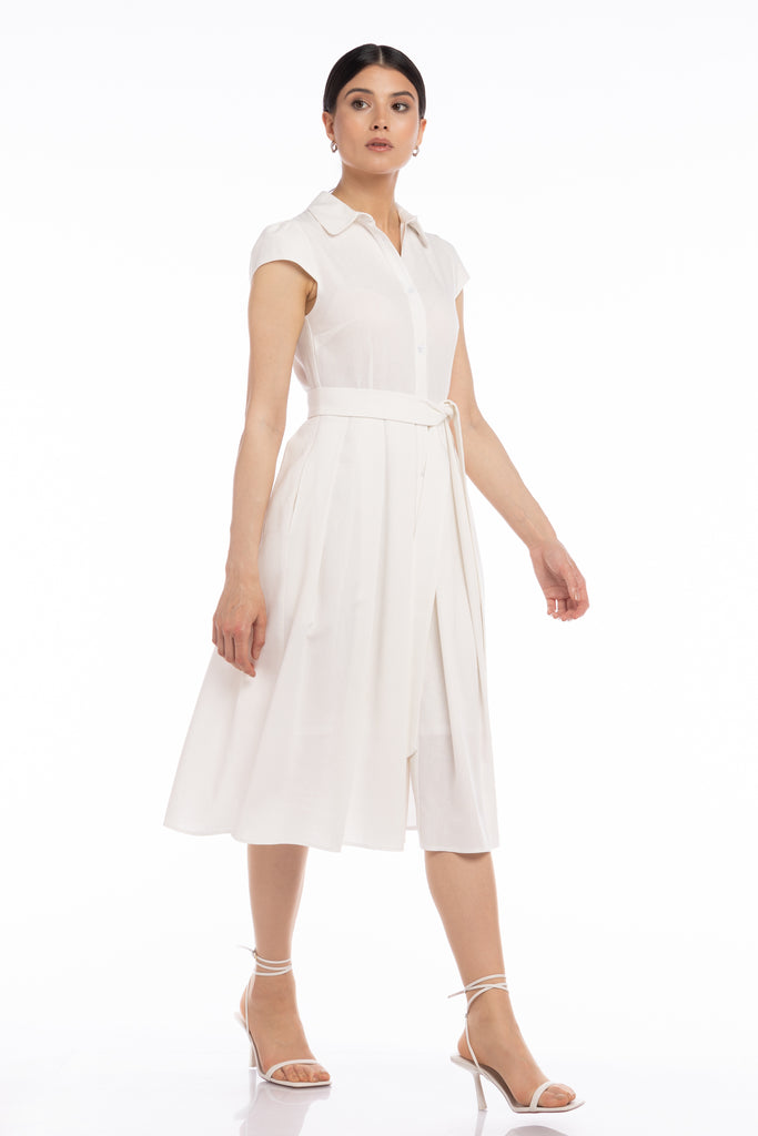 Rochie de in tip camasa cu cordon - ivoire
