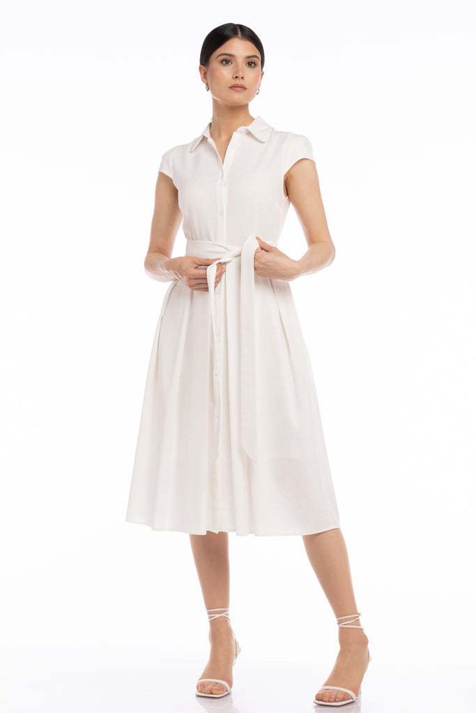 Rochie de in tip camasa cu cordon - ivoire