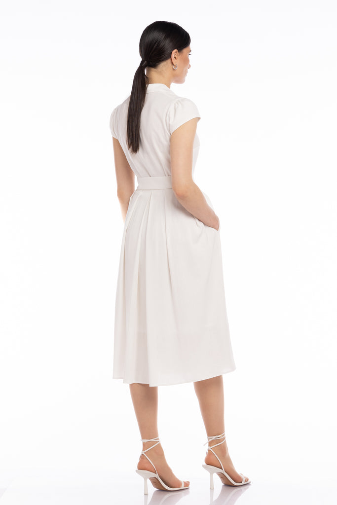 Rochie de in tip camasa cu cordon - ivoire