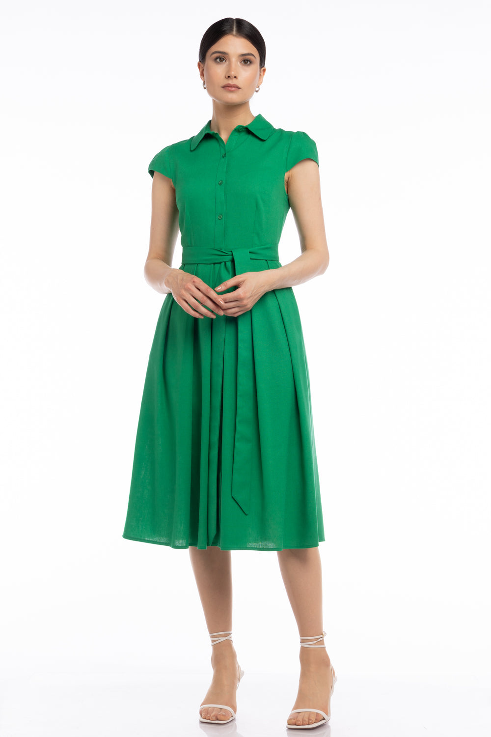 Rochie de in tip camasa cu cordon - verde