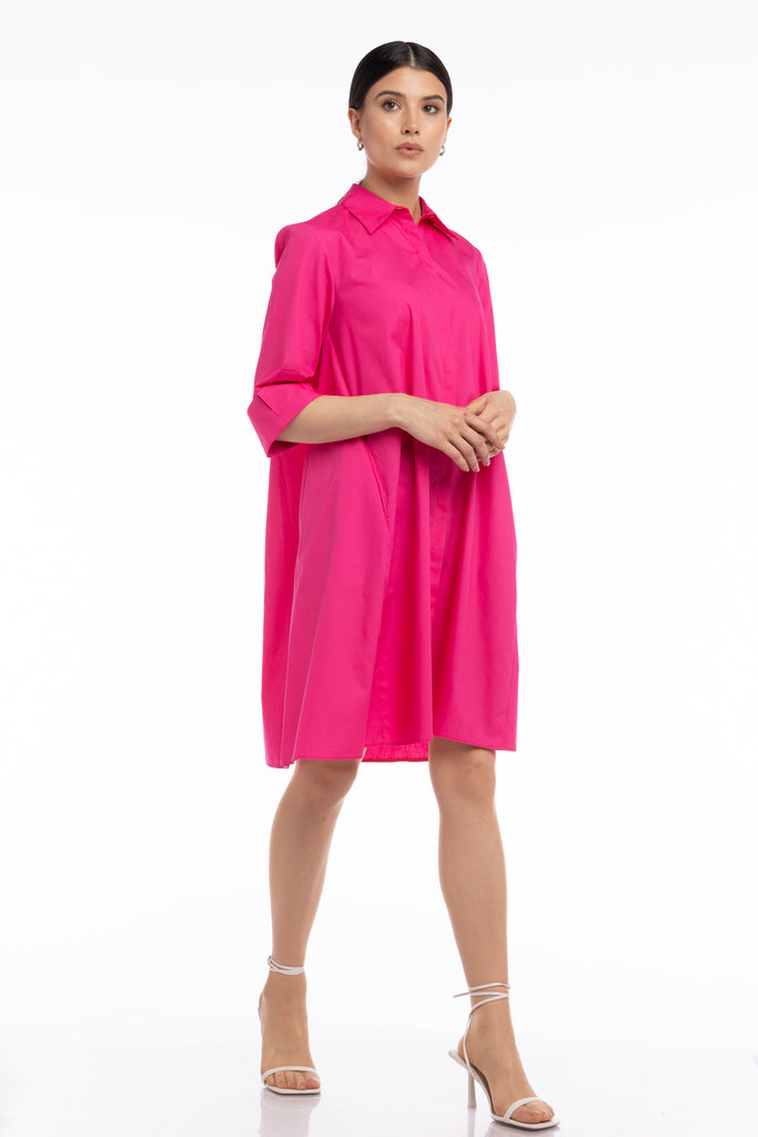 Rochie evazata tip camasa - fucsia