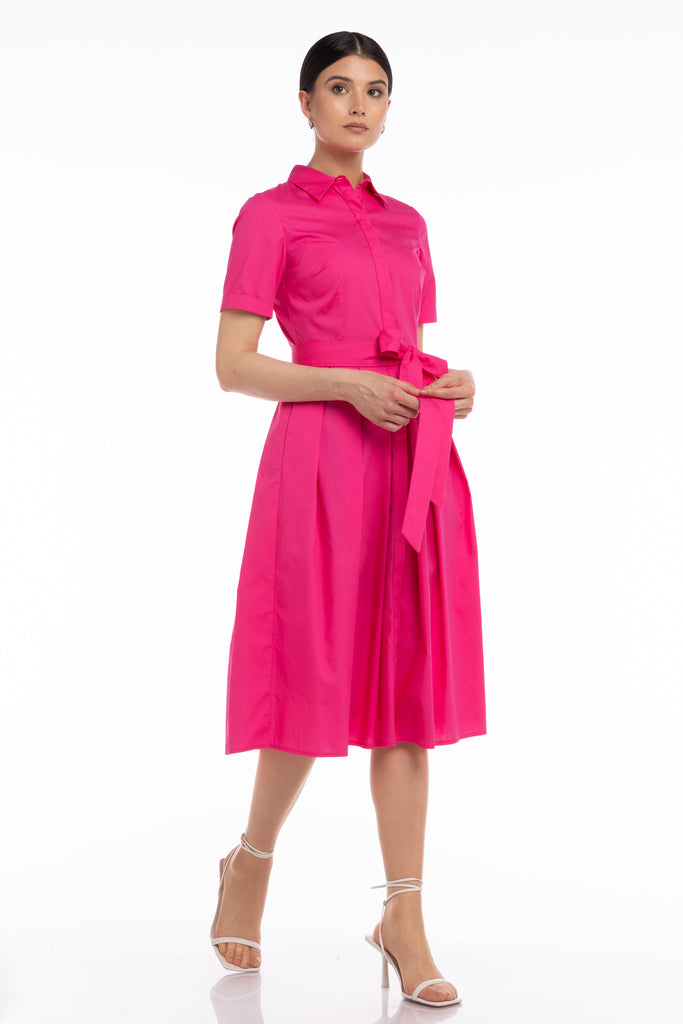 Rochie tip camasa cu cordon - fucsia