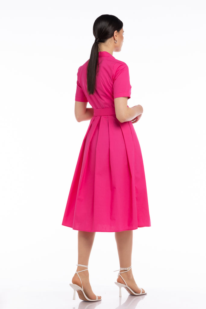 Rochie tip camasa cu cordon - fucsia