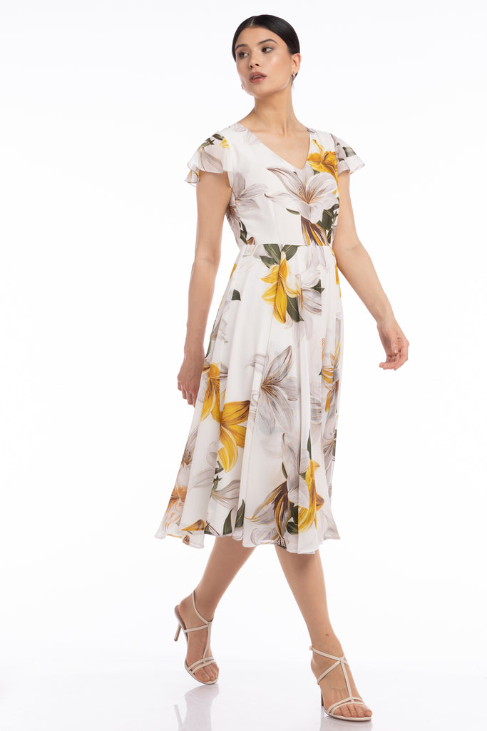 Rochie midi de voal cu imprimeu floral