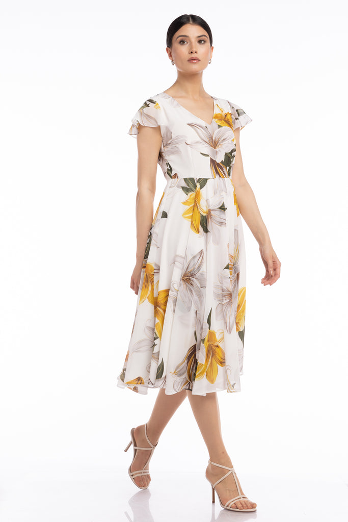 Rochie midi de voal cu imprimeu floral