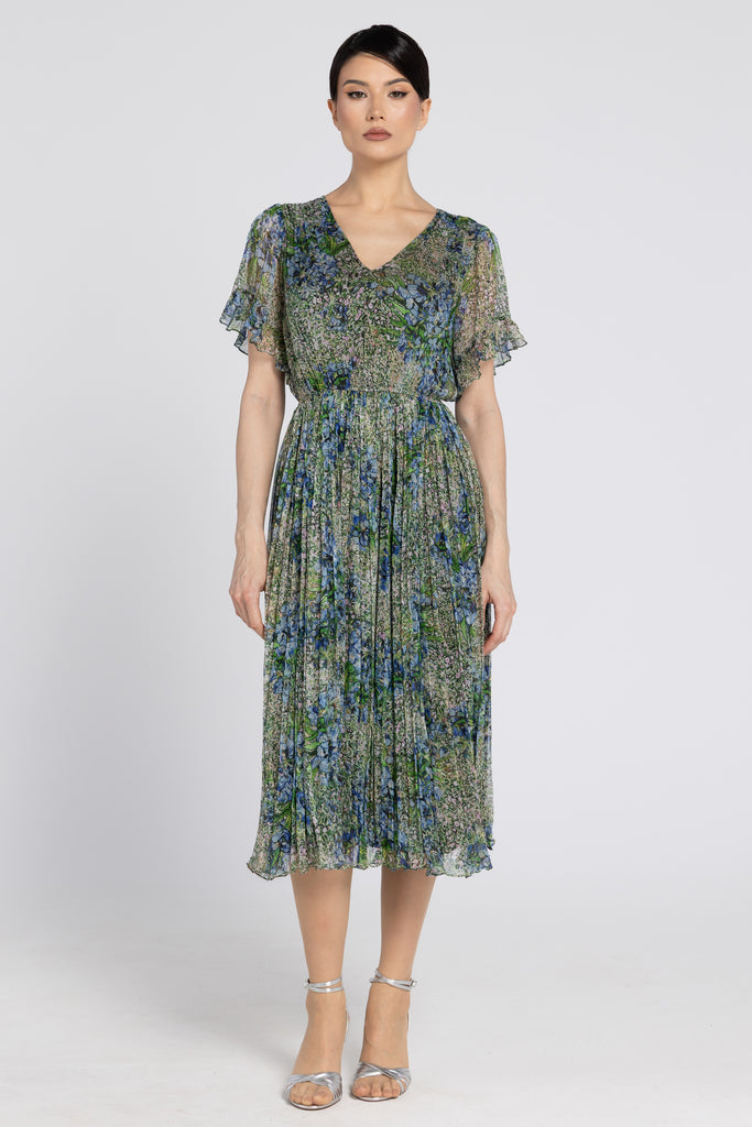 Rochie midi din matase naturala cu imprimeu floral