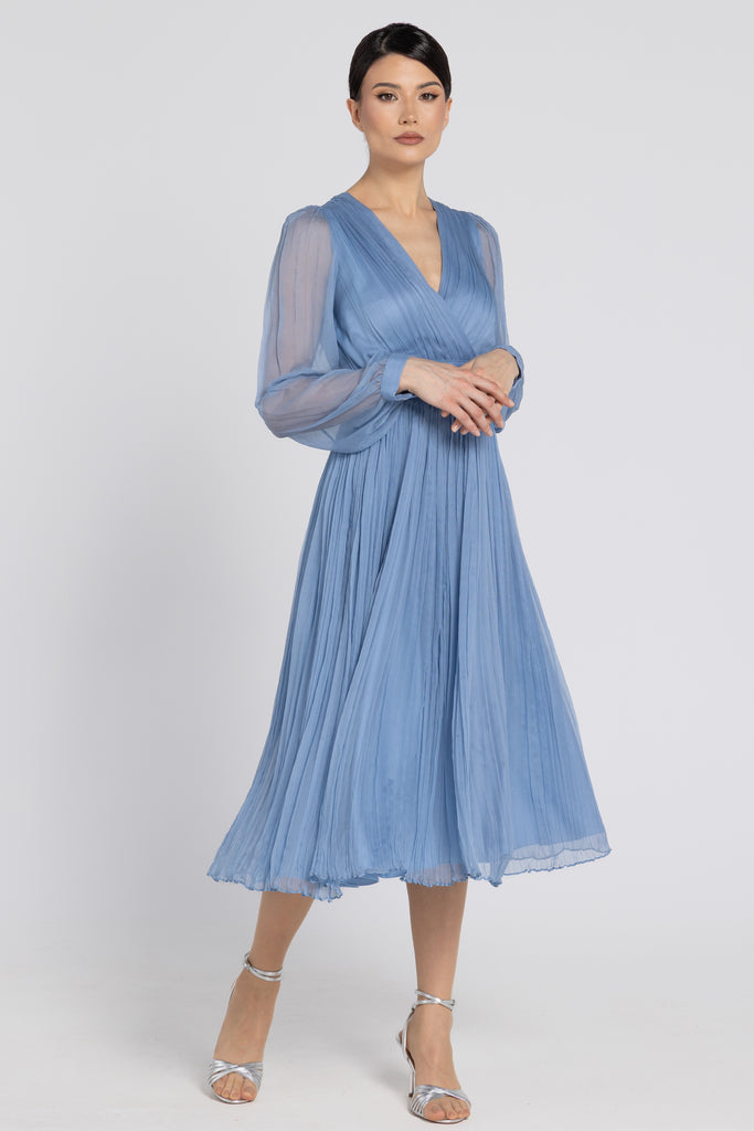 Rochie de seara din matase naturala - bleu