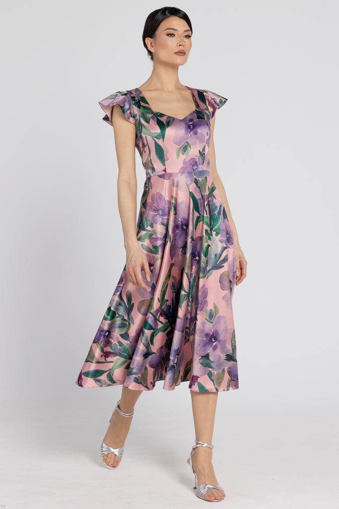 Rochie de ocazie midi cu imprimeu floral