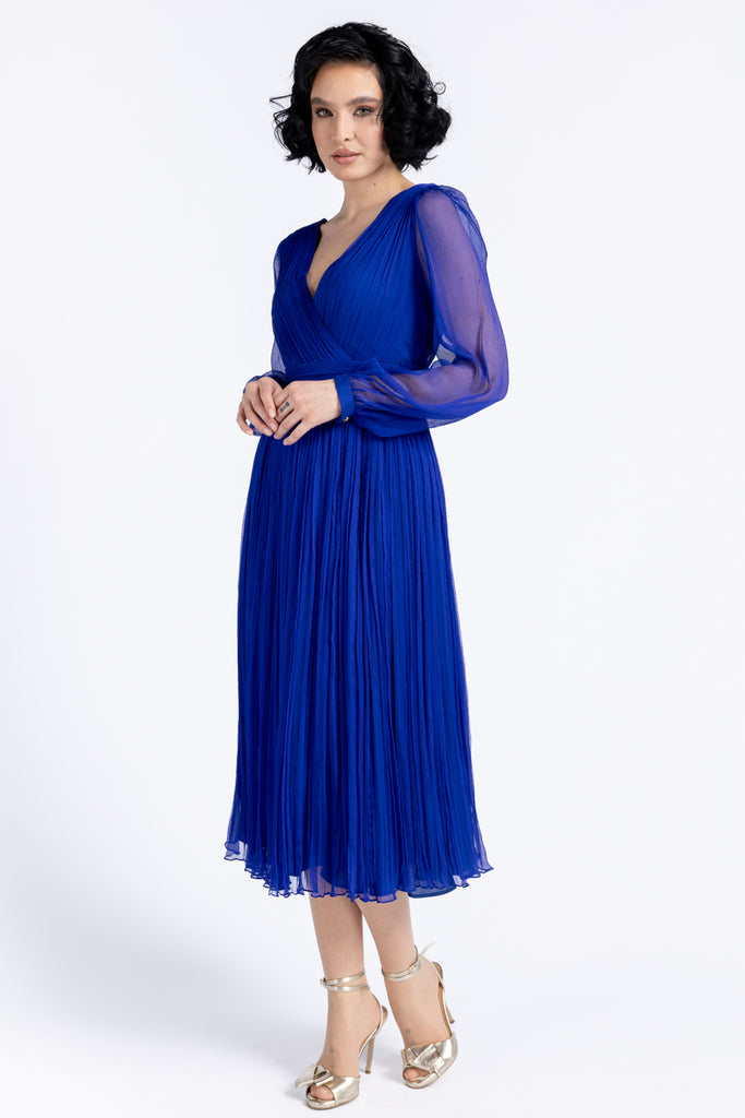 Rochie de seara din matase naturala - albastru