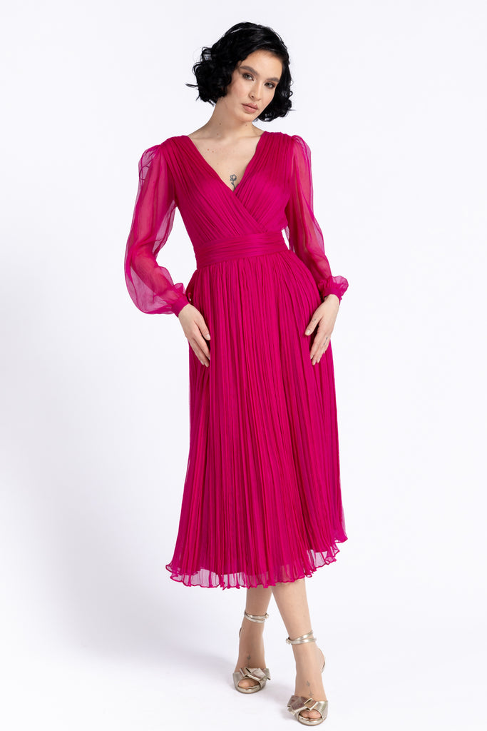 Rochie de seara din matase naturala - fucsia