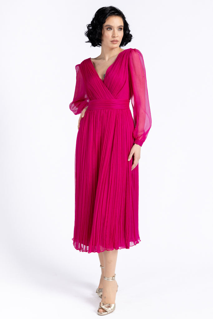 Rochie de seara din matase naturala - fucsia