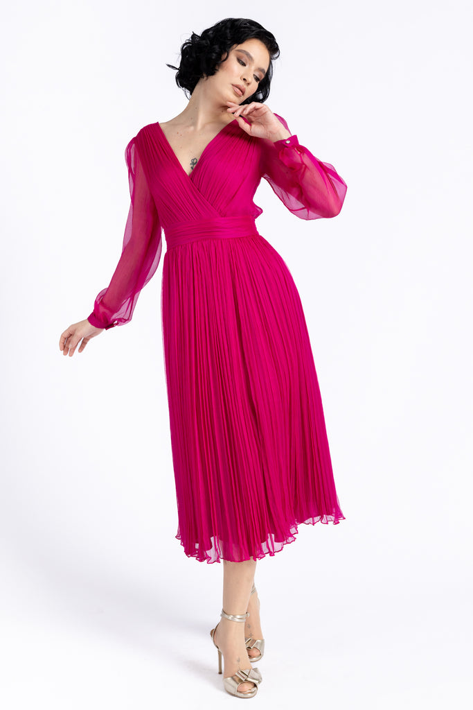 Rochie de seara din matase naturala - fucsia