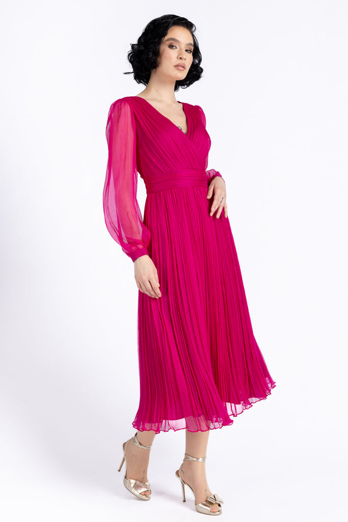 Rochie de seara din matase naturala - fucsia