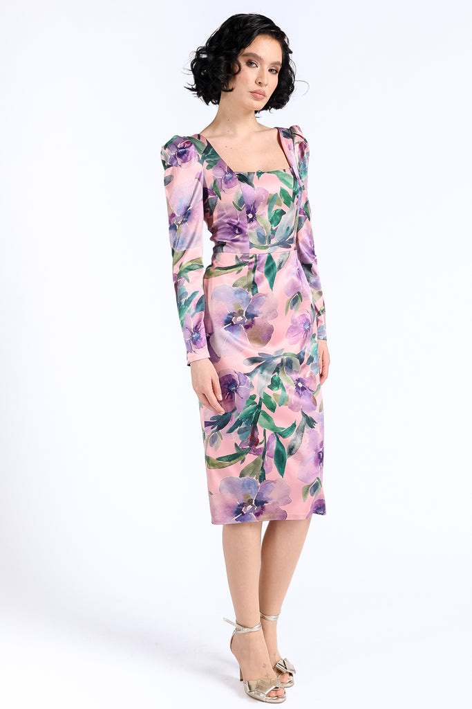 Rochie de ocazie midi cu imprimeu floral