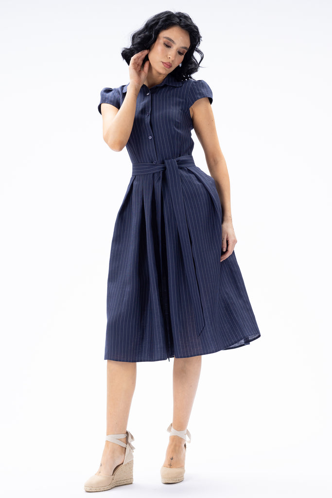 Rochie midi de in cu cordon