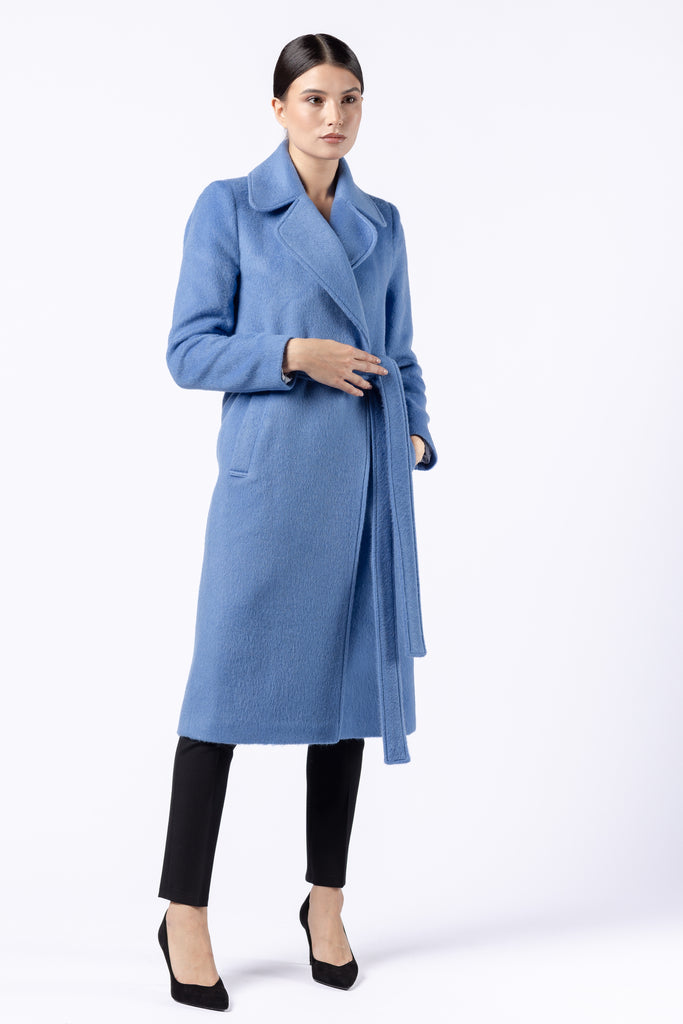 Palton midi cambrat din lana - bleu