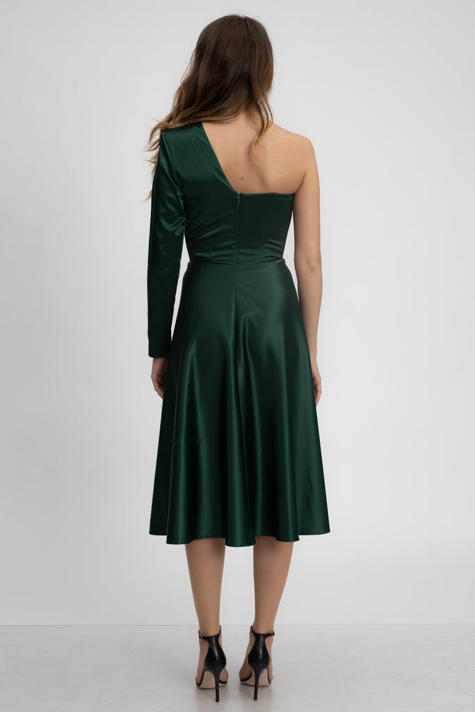 Rochie de seara verde smarald cu o maneca