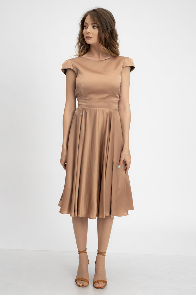 Rochie cocktail midi bej