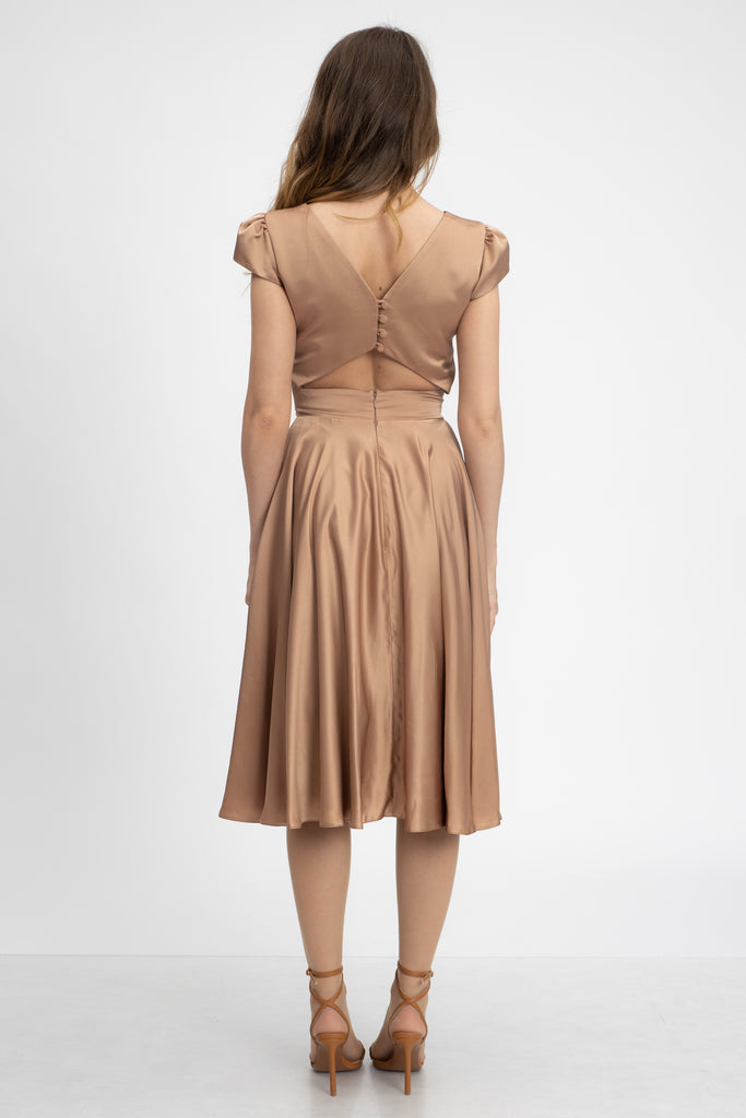 Rochie cocktail midi bej