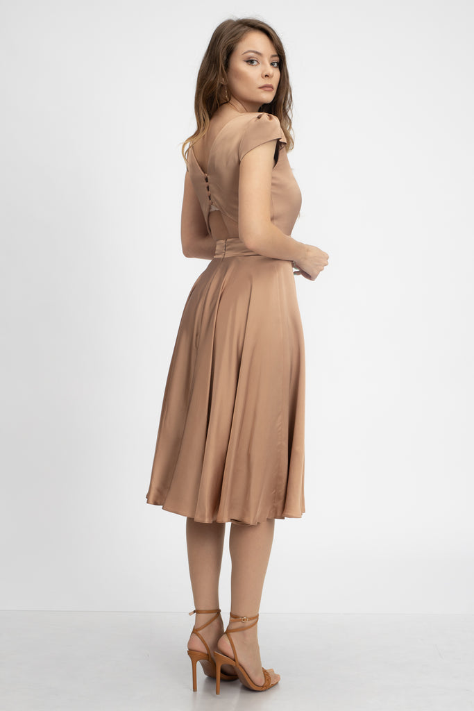 Rochie cocktail midi bej