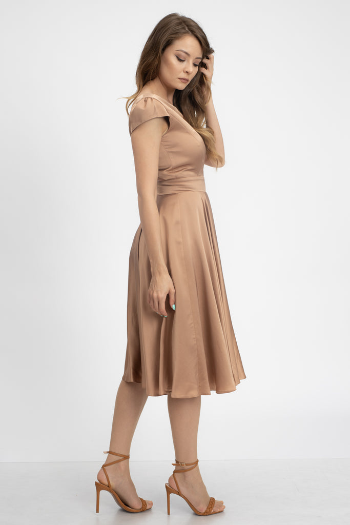Rochie cocktail midi bej