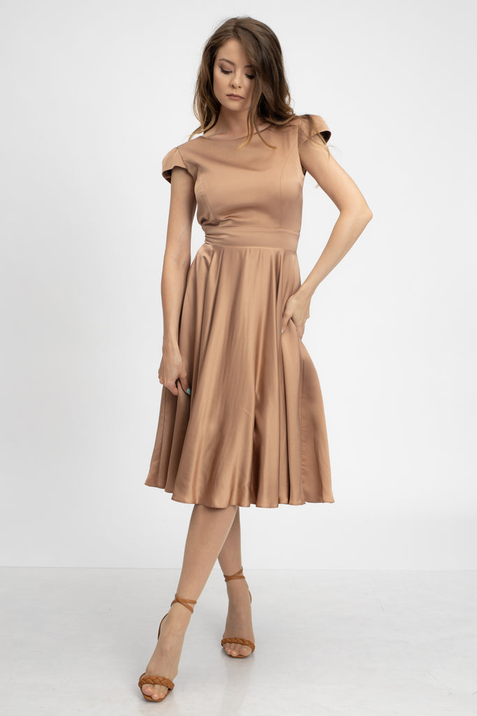 Rochie cocktail midi bej