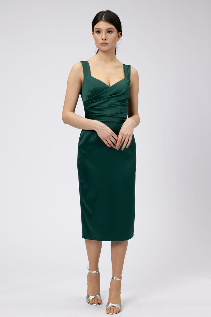 Rochie de seara dreapta midi verde smarald