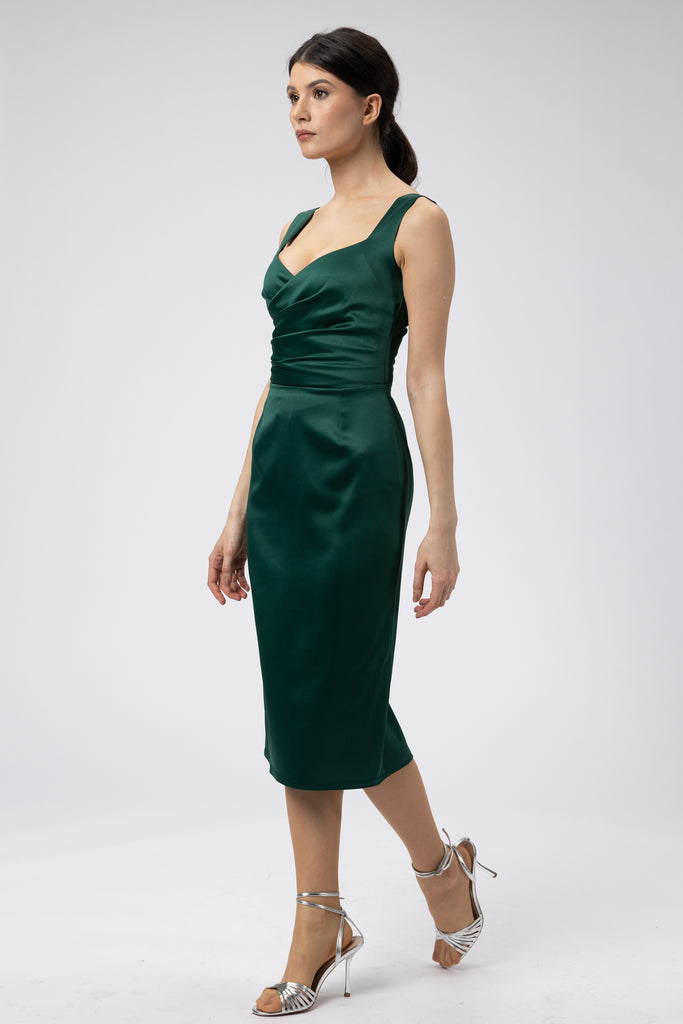 Rochie de seara dreapta midi verde smarald