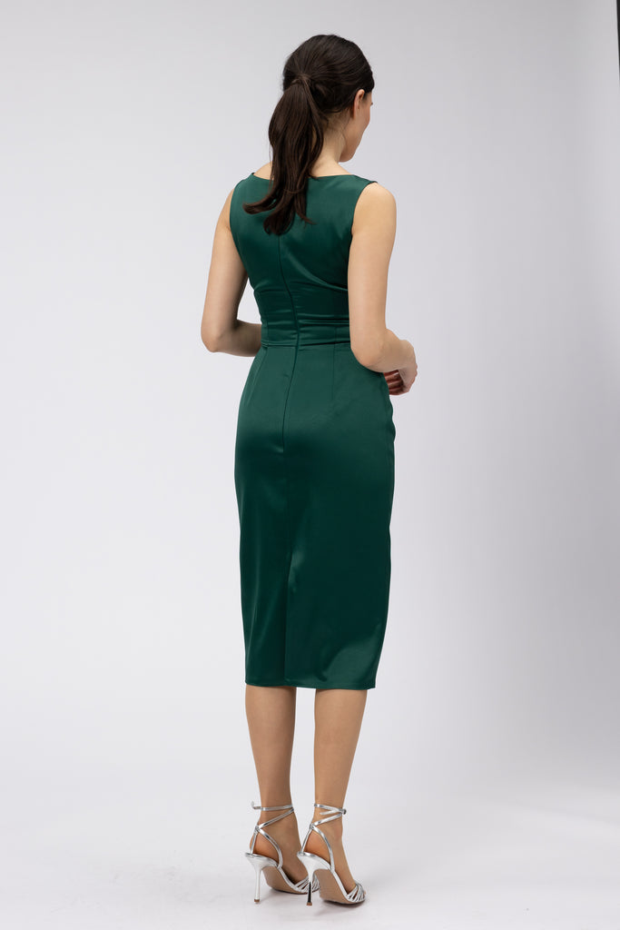 Rochie de seara dreapta midi verde smarald