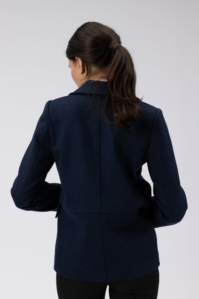 Jacheta scurta din lana cu guler clasic bleumarin